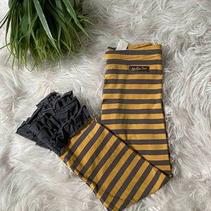 Matilda Jane Paint By Numbers Gleam Yellow Grey Stripe Triple Ruffle Leggings 6